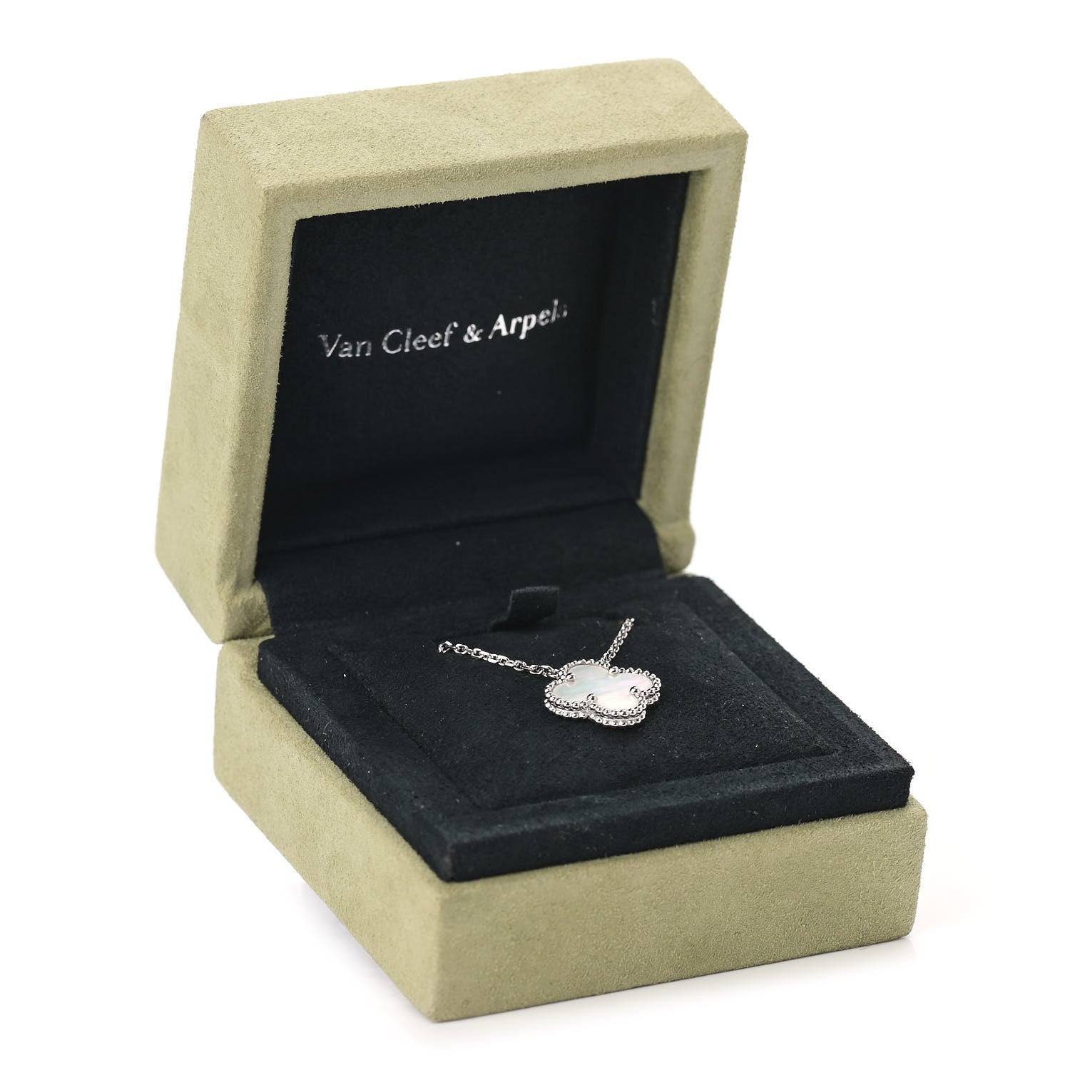 Van Cleef & Arpels 18K White Gold Mother of Pearl Vintage Alhambra Pendant Necklace 7 of 7