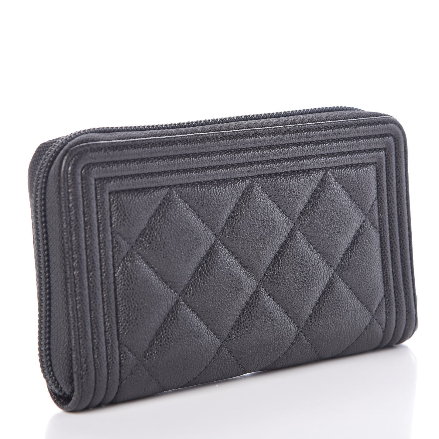 Iridescent Caviar Quilted Small Boy Zip Around Wallet Grey