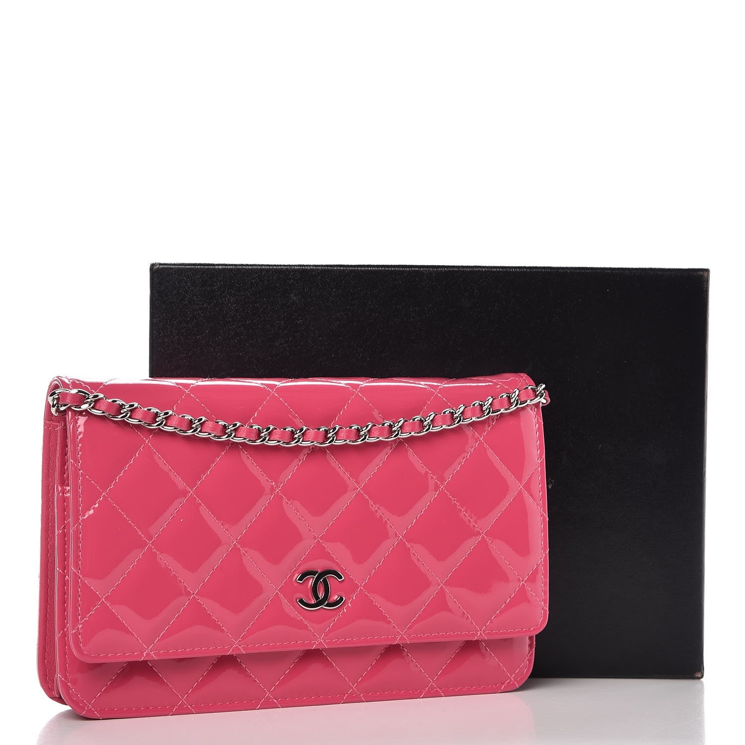 Chanel Patent Quilted Wallet On Chain WOC Fuchsia 9 of 9