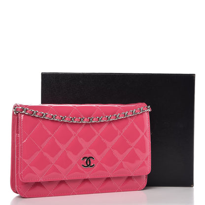 Chanel Patent Quilted Wallet On Chain WOC Fuchsia 9 of 9
