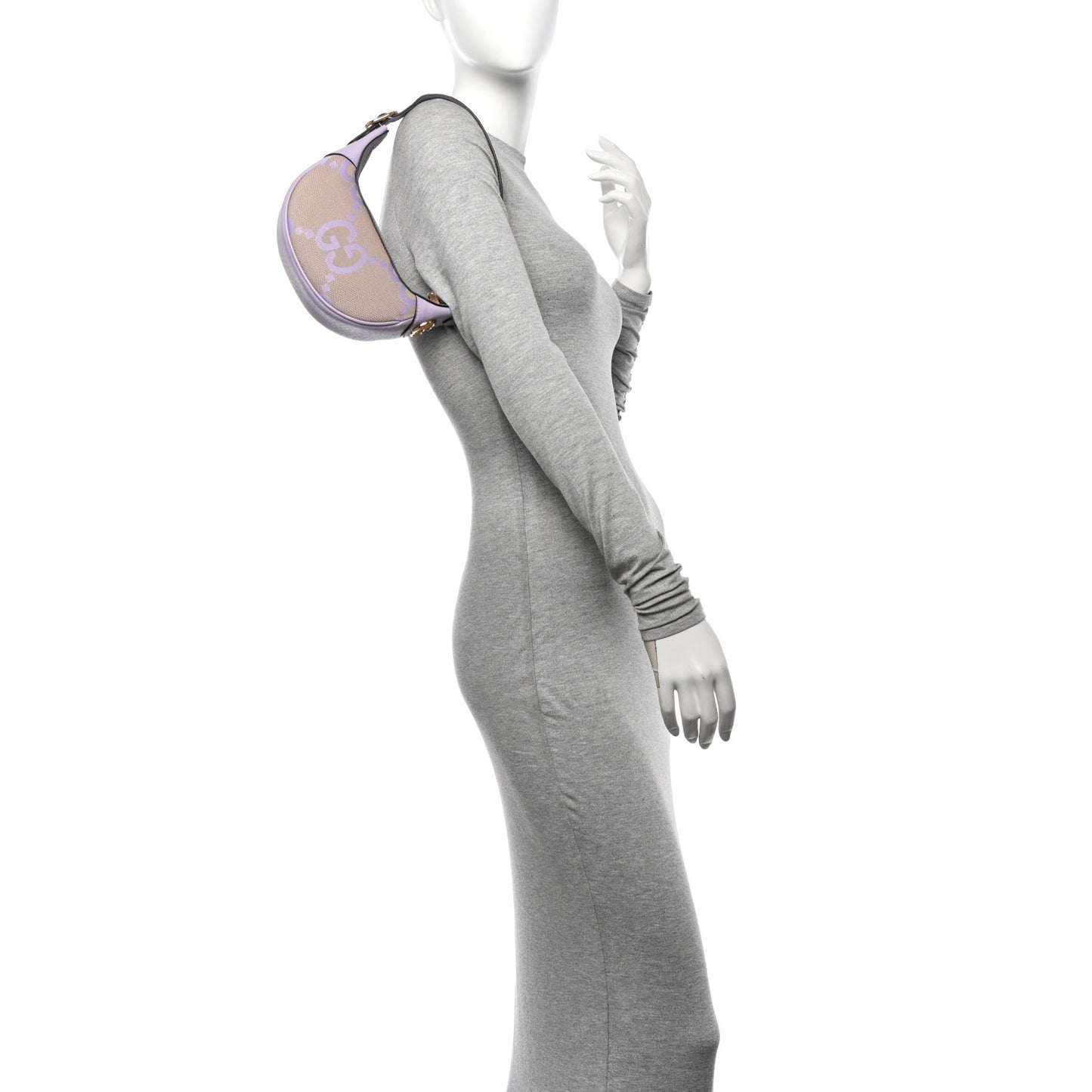 Monogram Jumbo GG Textured Dollar Calfskin Mini Ophidia Half Moon Hobo Beige Lapis