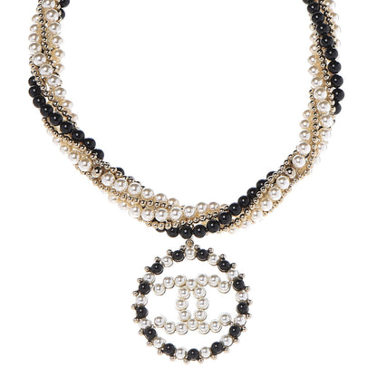Chanel Pearl Beaded CC Multistrand Necklace Gold Black White 1 of 6