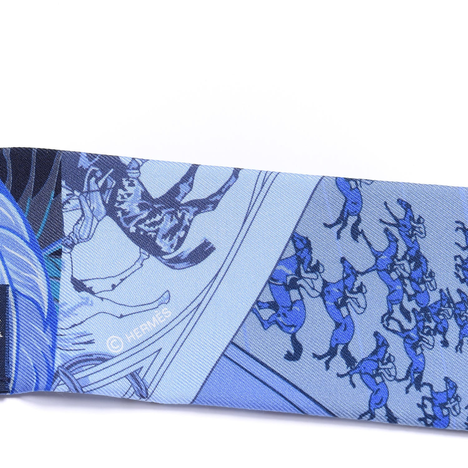 Hermes Silk Cheval Phoenix Twilly Marine Ciel Cobalt 4 of 4