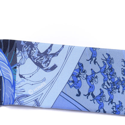 Hermes Silk Cheval Phoenix Twilly Marine Ciel Cobalt 4 of 4