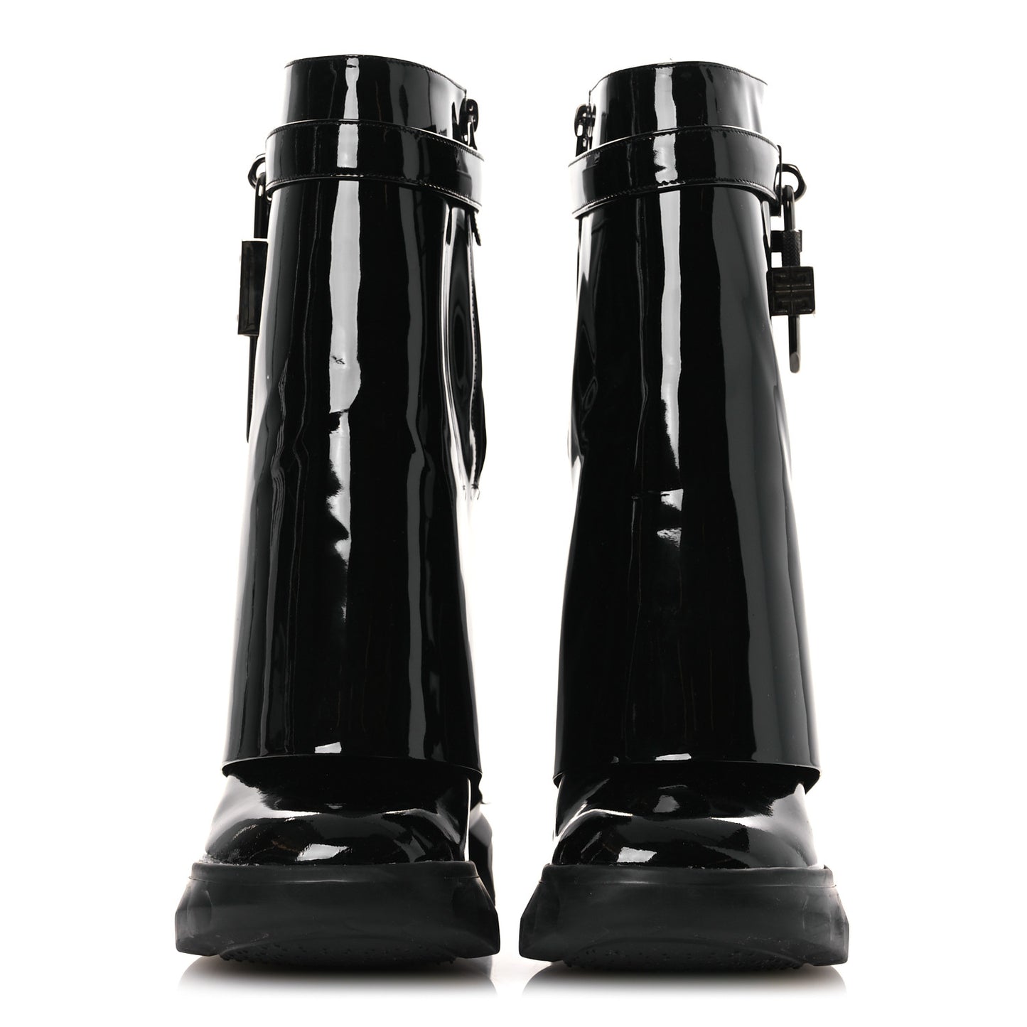 Patent Shark Lock Biker Ankle Boots 37 Black