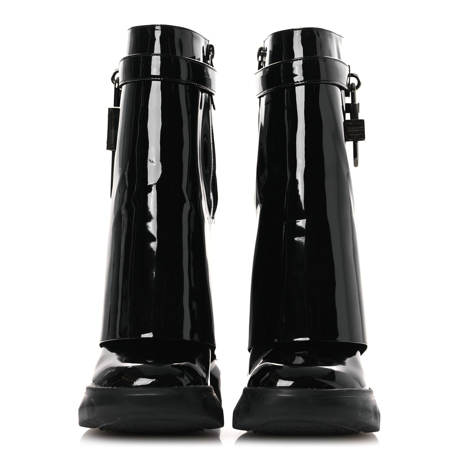 Givenchy Patent Shark Lock Biker Ankle Boots 37 Black 3 of 11