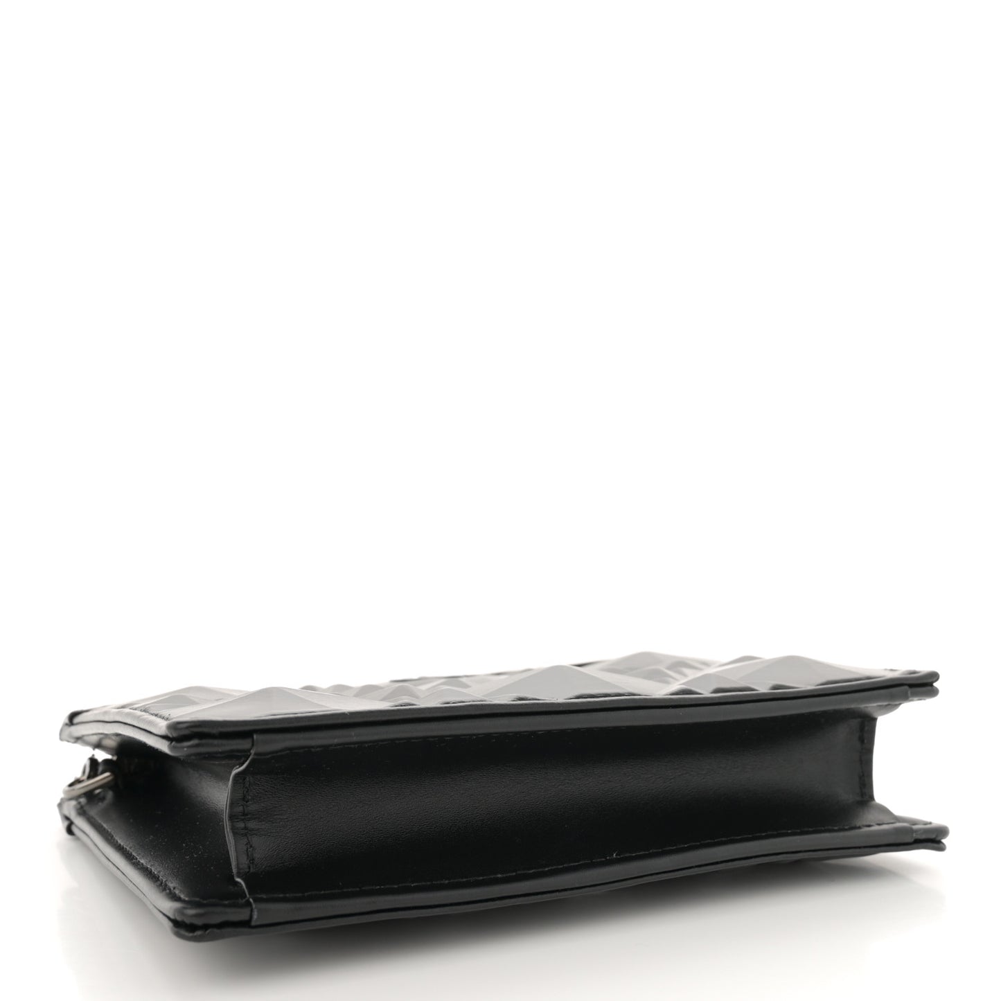 Calfskin Macrocannage Diamond Caro Zipped Pouch With Chain Black