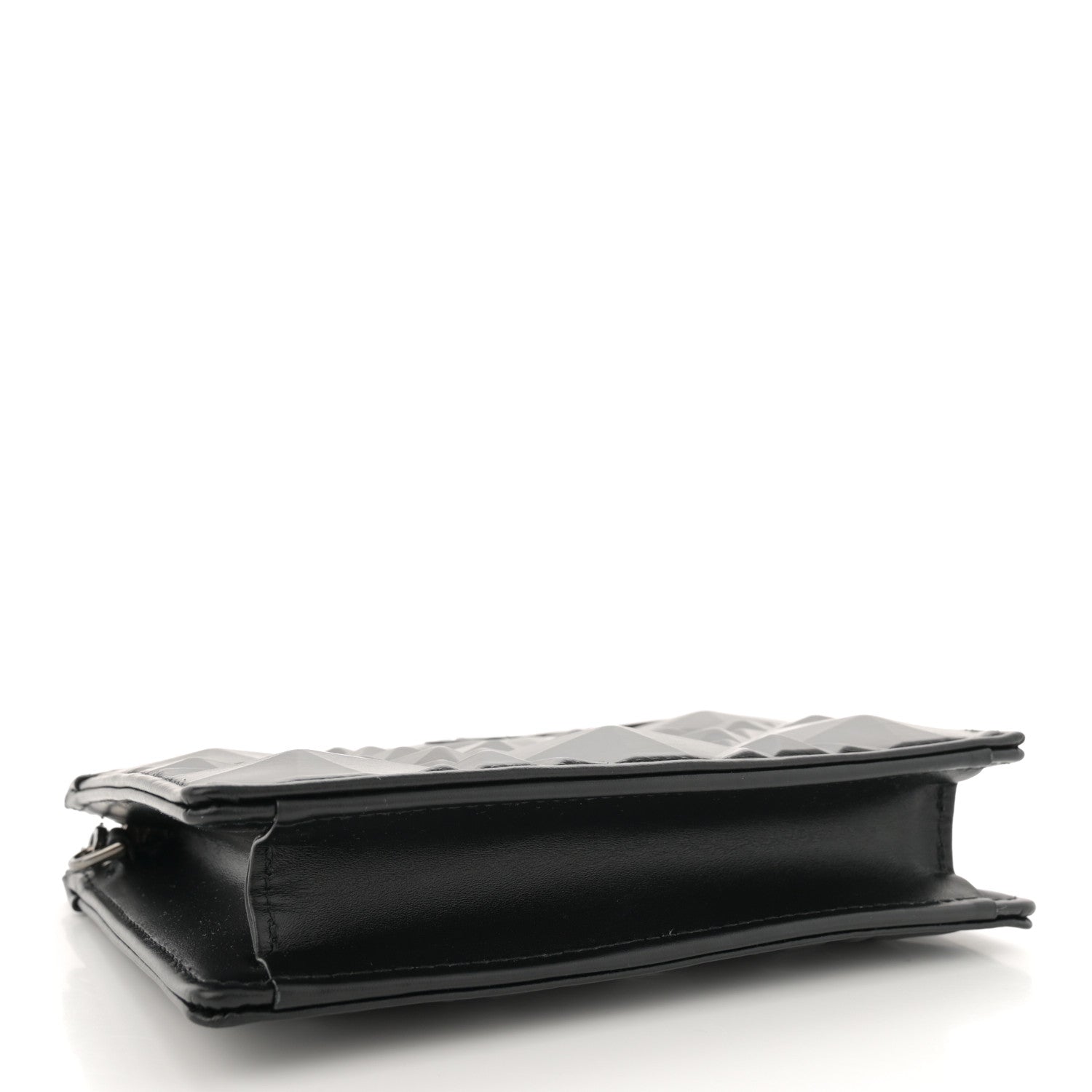 Christian Dior Calfskin Macrocannage Diamond Caro Zipped Pouch With Chain Black 4 of 14