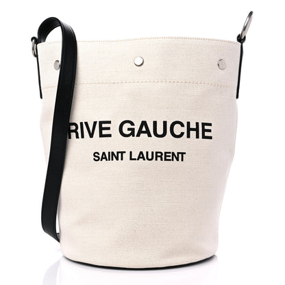 Saint Laurent Linen Calfskin Rive Gauche Bucket Bag Greggio Natural 3 of 10