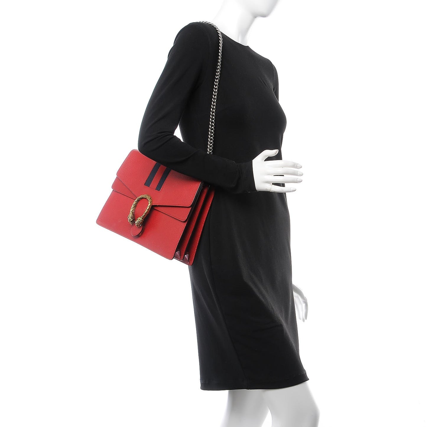 Textured Calfskin Web Medium Dionysus Shoulder Bag Hibiscus Red