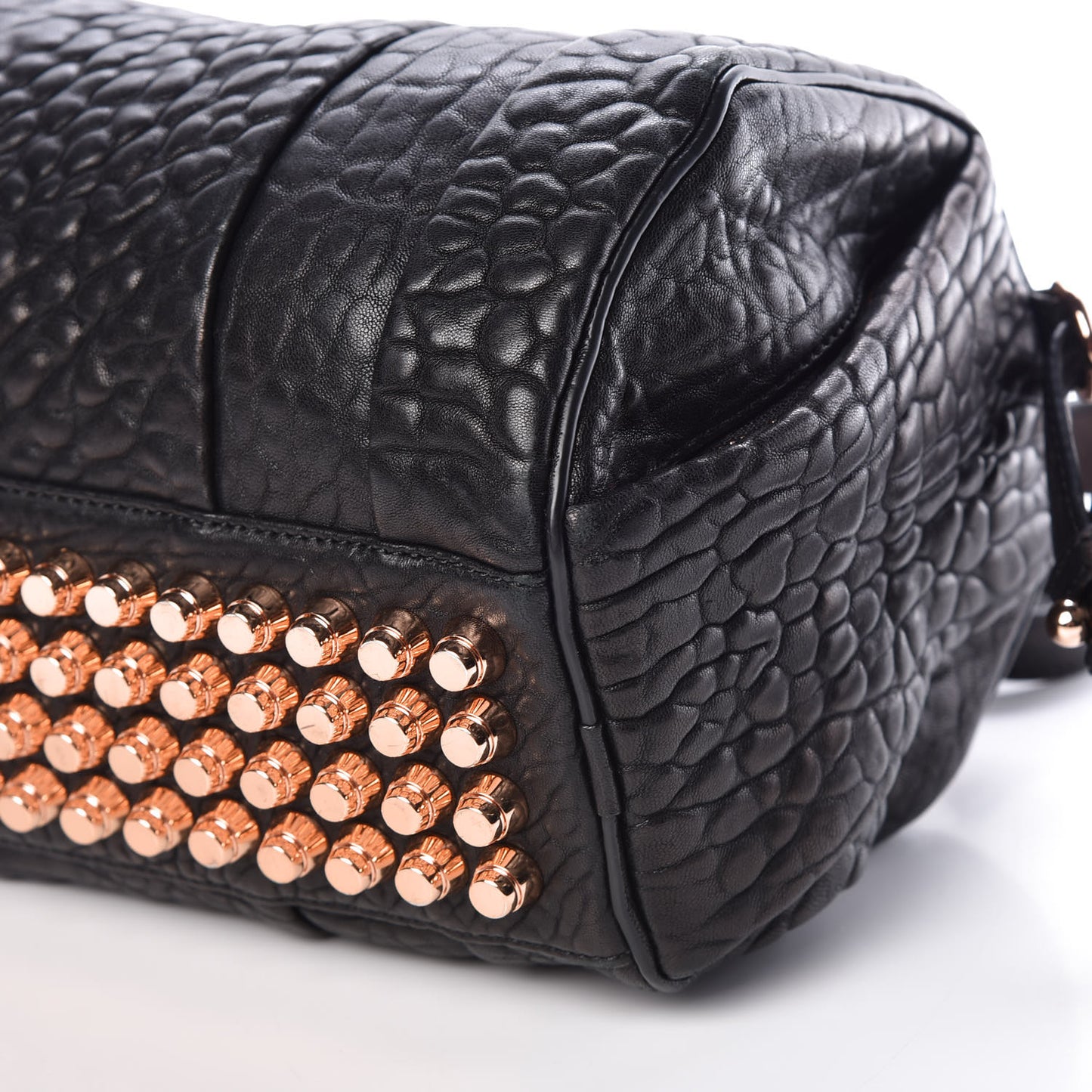Pebbled Lambskin Mini Rockie Black Rose Gold Hardware