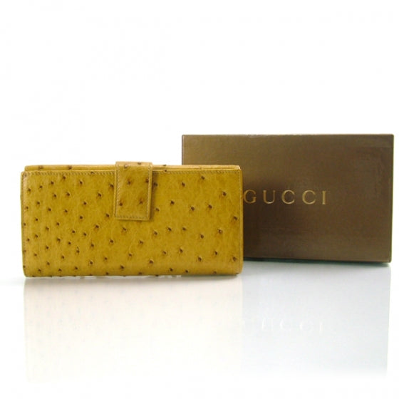 Gucci Ostrich Metal Bar Continental Wallet Tan 2 of 9
