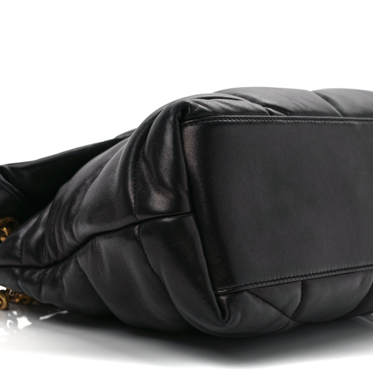 Lambskin Quilted Medium Loulou Puffer Monogram Chain Satchel Black