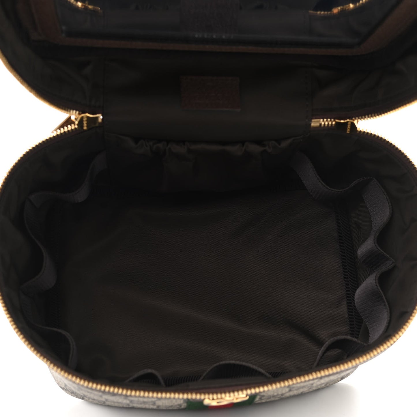 GG Supreme Monogram Textured Calfskin Web Small Ophidia Vanity Cosmetic Case Beige Ebony New Acero