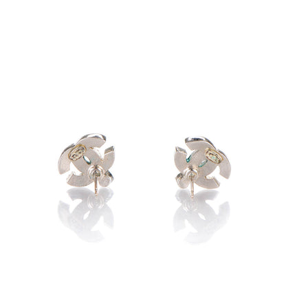 Chanel Enamel Crystal CC Earrings Silver 3 of 5