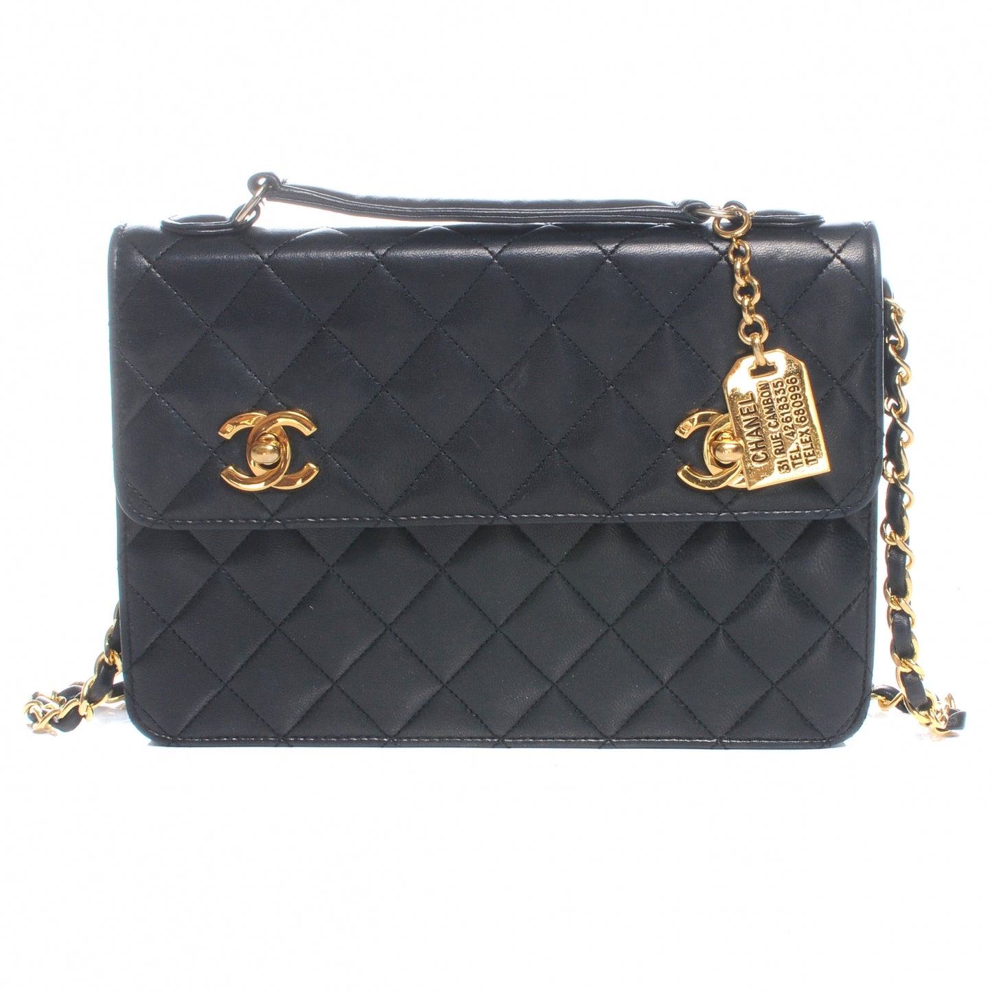 Lambskin Quilted Square Flap Black