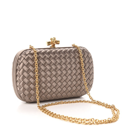 Bottega Veneta Satin Intrecciato Chain Knot Clutch Nude 3 of 9