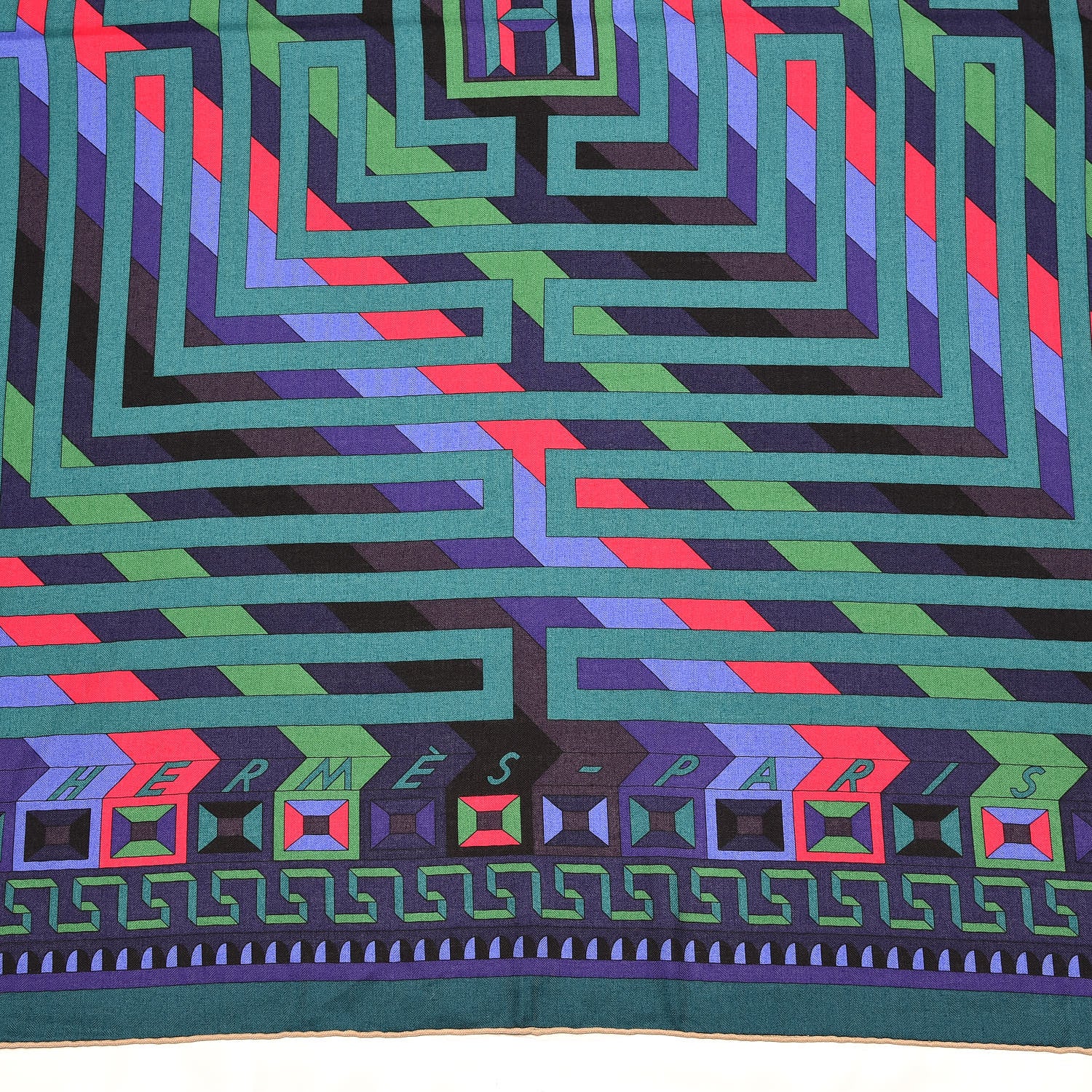 Hermes Cashmere Silk Le Fil D'Ariane Shawl 140 Vert Violet Rose Vif 3 of 5