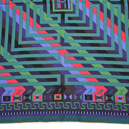 Hermes Cashmere Silk Le Fil D'Ariane Shawl 140 Vert Violet Rose Vif 3 of 5