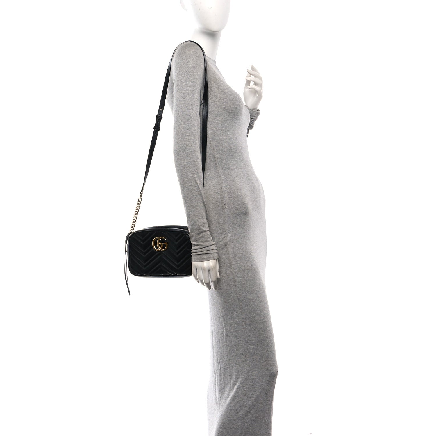 Gucci Calfskin Matelasse Small GG Marmont Chain Shoulder Bag Black 2 of 10