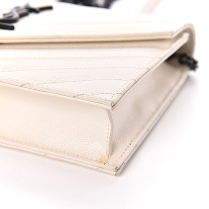 Saint Laurent Grain De Poudre Matelasse Chevron Monogram Envelope Chain Wallet Dove White 12 of 12