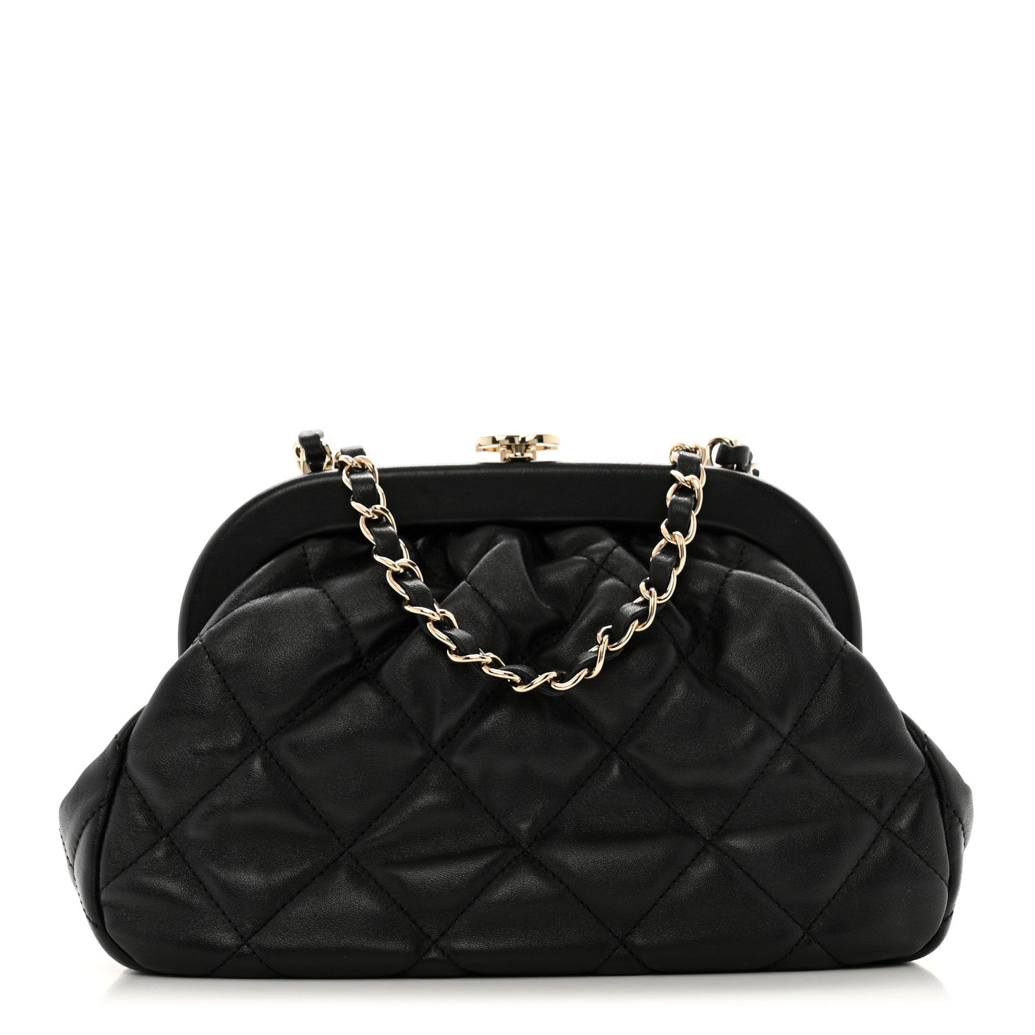 Chanel Lambskin Quilted CC Kisslock Clutch Black 1 of 12
