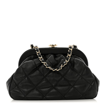 Chanel Lambskin Quilted CC Kisslock Clutch Black 1 of 12