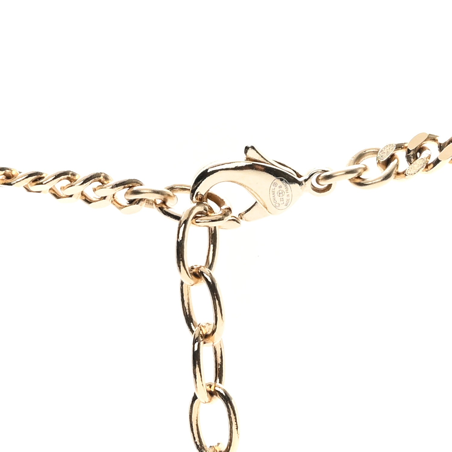 Chanel Crystal Pearl Resin CC Chain Necklace Gold Pearly White Black 4 of 5