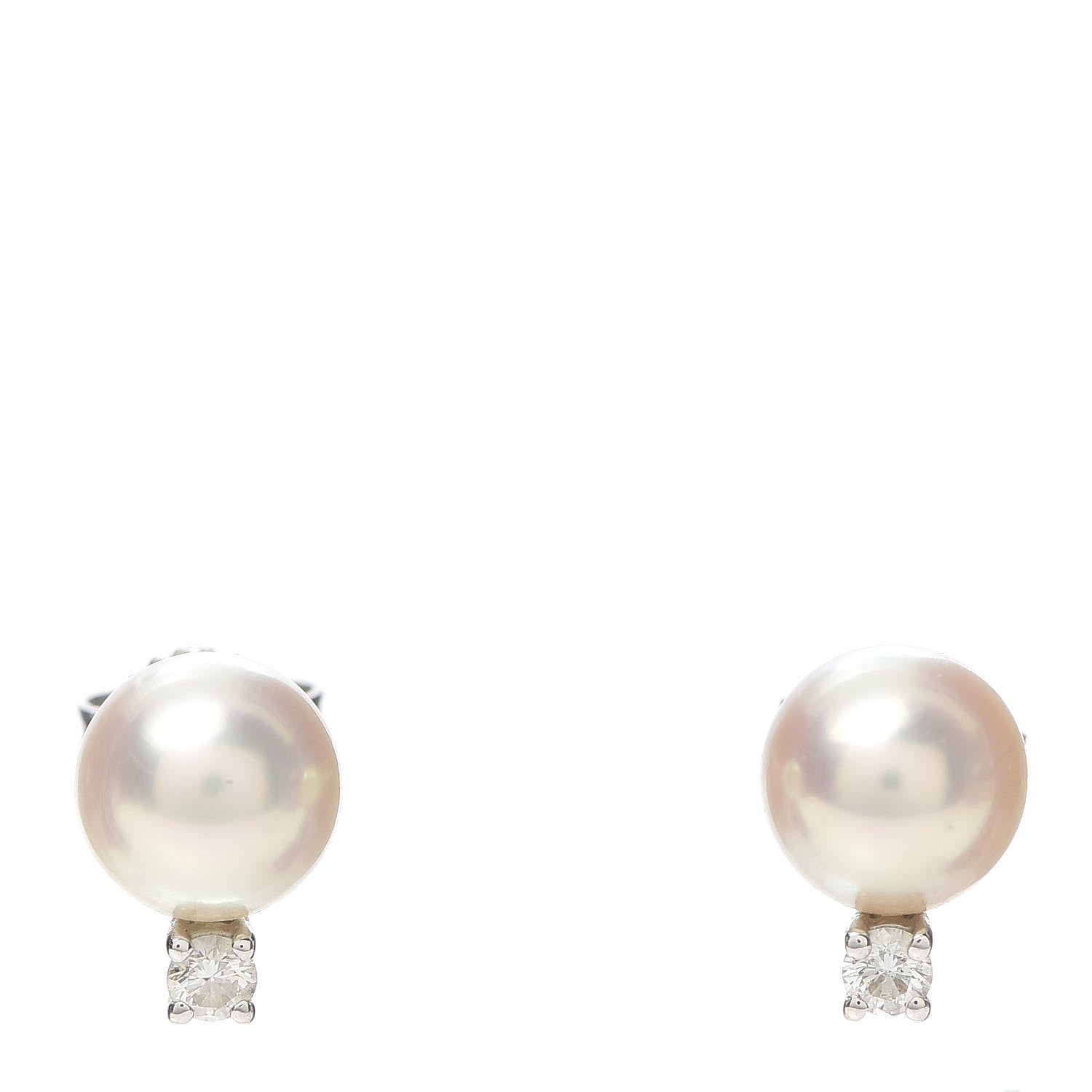 Mikimoto 18K White Gold Diamond Akoya Pearl 7-7.5mm Stud Earrings 1 of 5