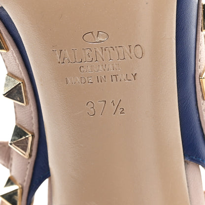 Valentino Garavani Calfskin Nappa Rockstud Ankle Strap 100mm Pumps 37.5 Marine Poudre 7 of 9