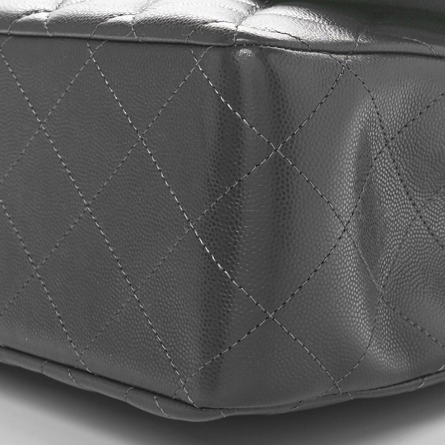 Caviar Quilted Jumbo Double Flap Dark Grey