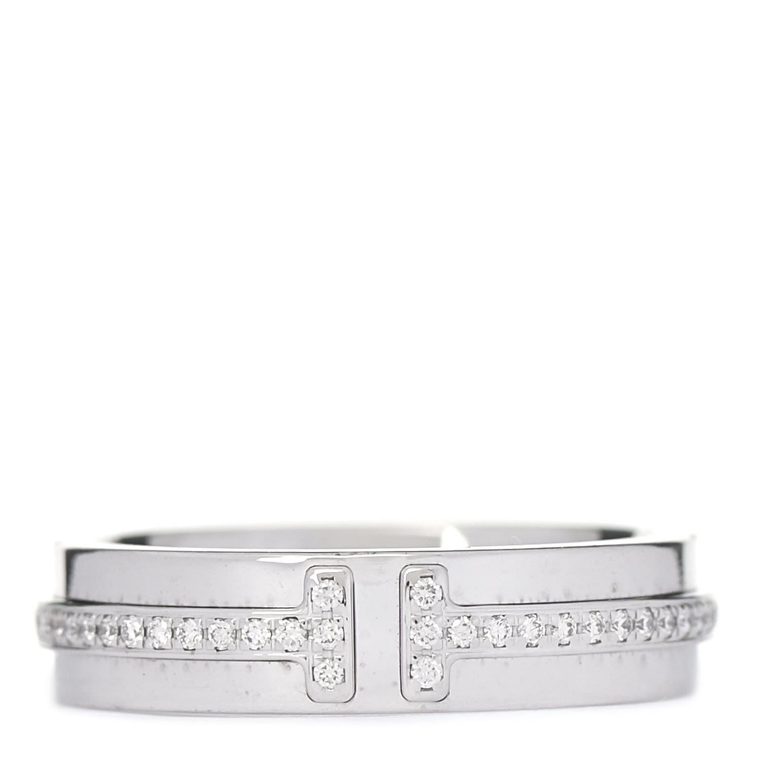 Tiffany 18K White Gold Diamond T Two Narrow Ring 47 4 1 of 4