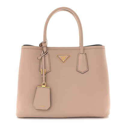 Prada Saffiano Cuir Medium Double Bag Cammeo Black 1 of 10