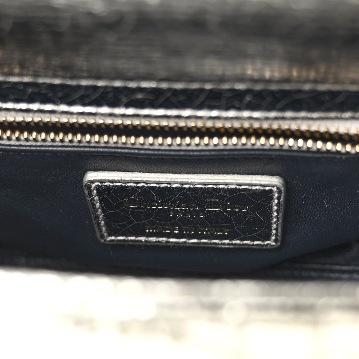 Metallic Crinkled Cannage Micro Lady Dior Silver