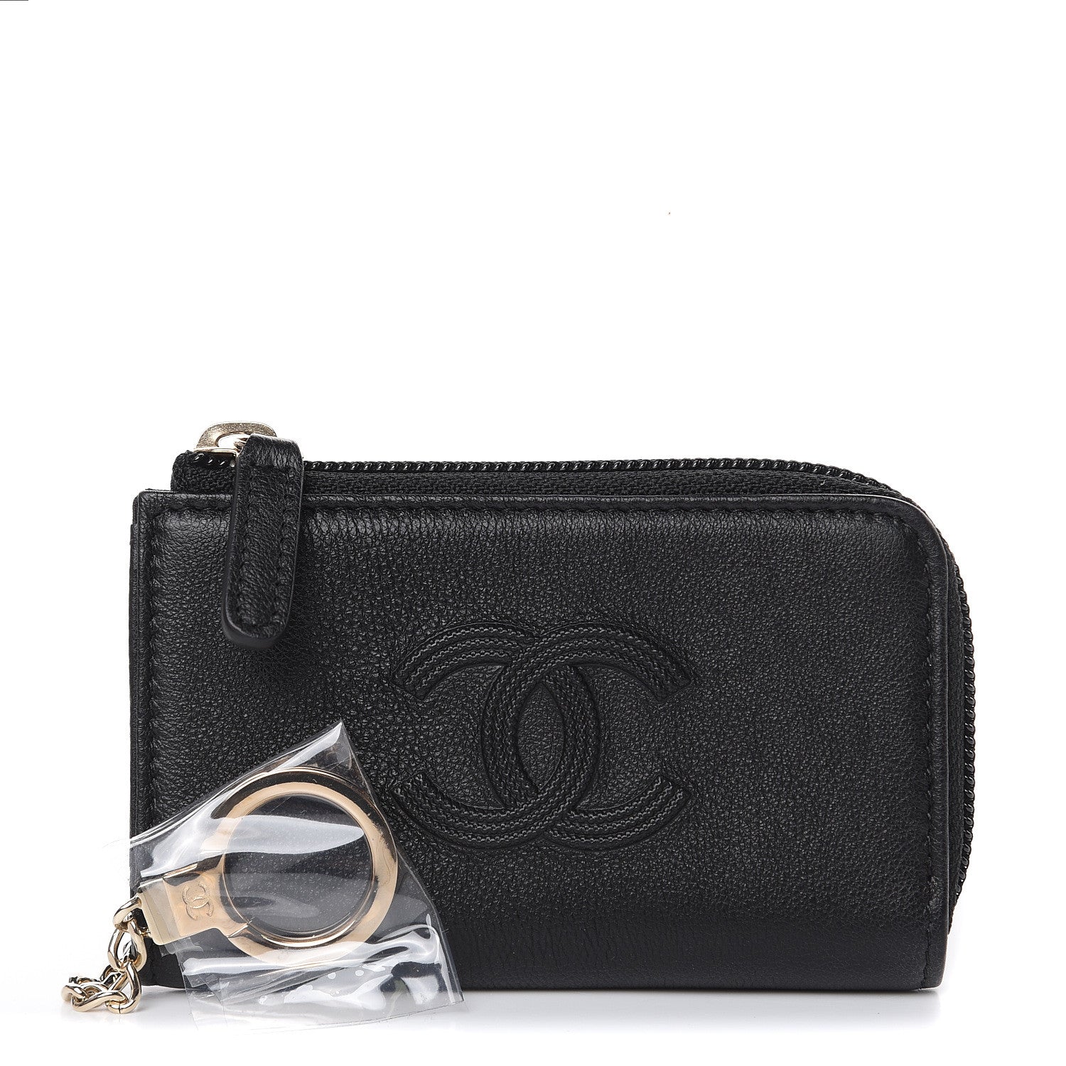 Chanel Calfskin Chain Embossed CC Key Holder Case Black 1 of 8