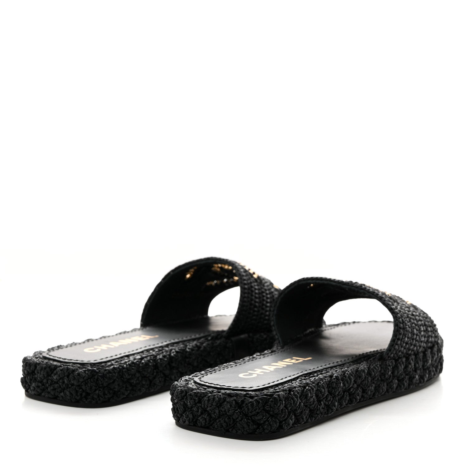 Chanel Raffia CC Espadrille Slip On Sandals 40 Black 4 of 9