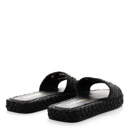 Chanel Raffia CC Espadrille Slip On Sandals 40 Black 4 of 9