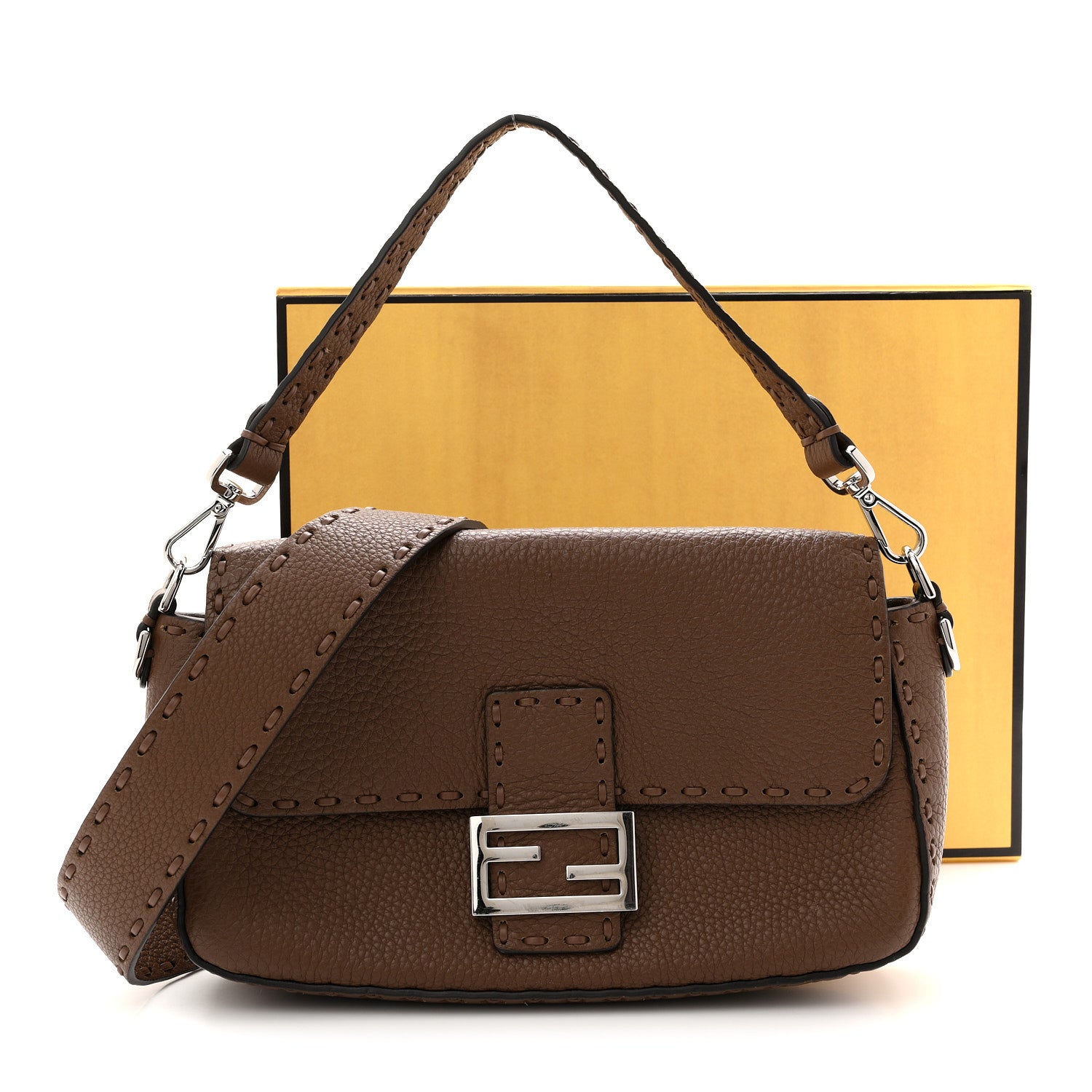 Fendi Cuoio Roma Sellerissima Nappa Sintetica Tape Stitch Baguette Fettuccia 13 of 13