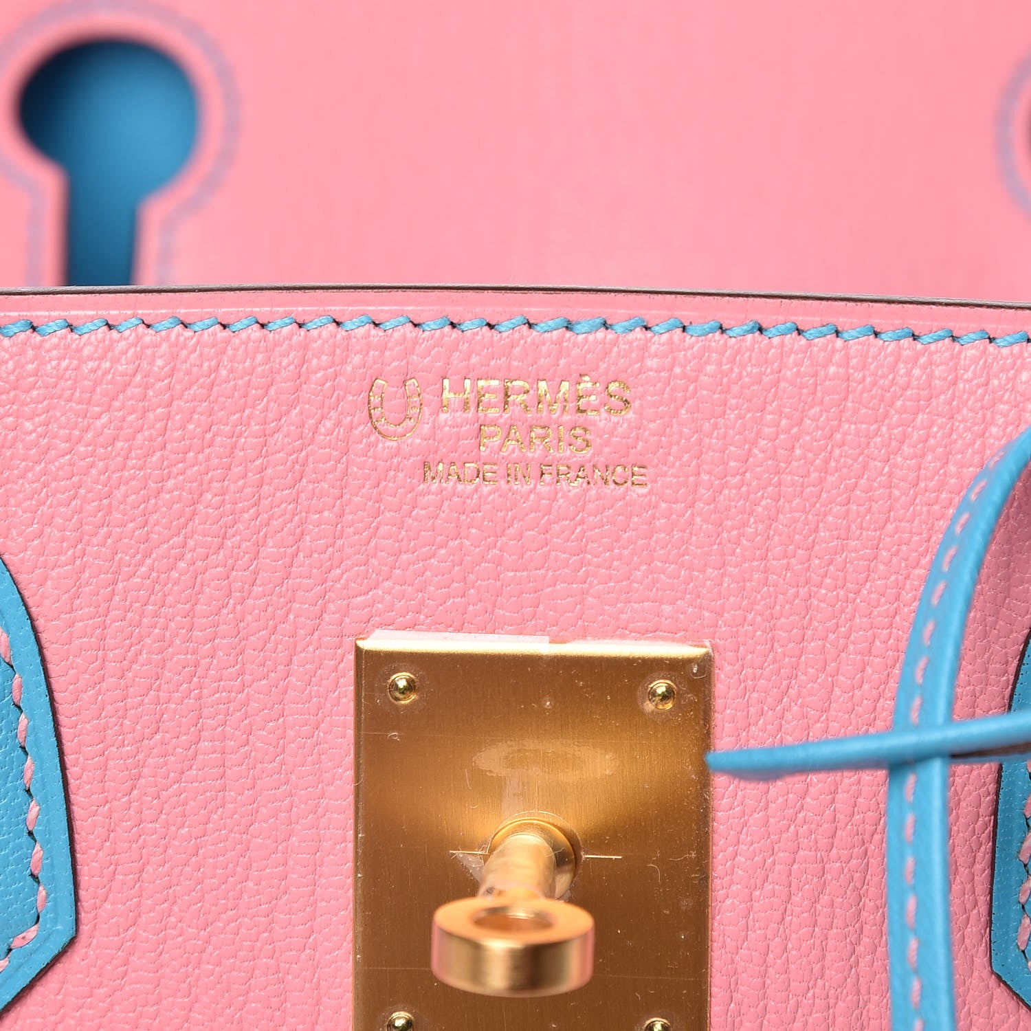 Hermes Chevre Bi-Color Horseshoe Birkin 30 Rose Confetti Bleu Azteque 6 of 10