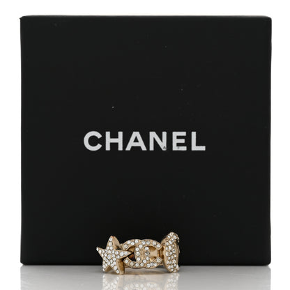 Chanel Crystal CC Star Moon Ring 50 5.25 Gold 6 of 6