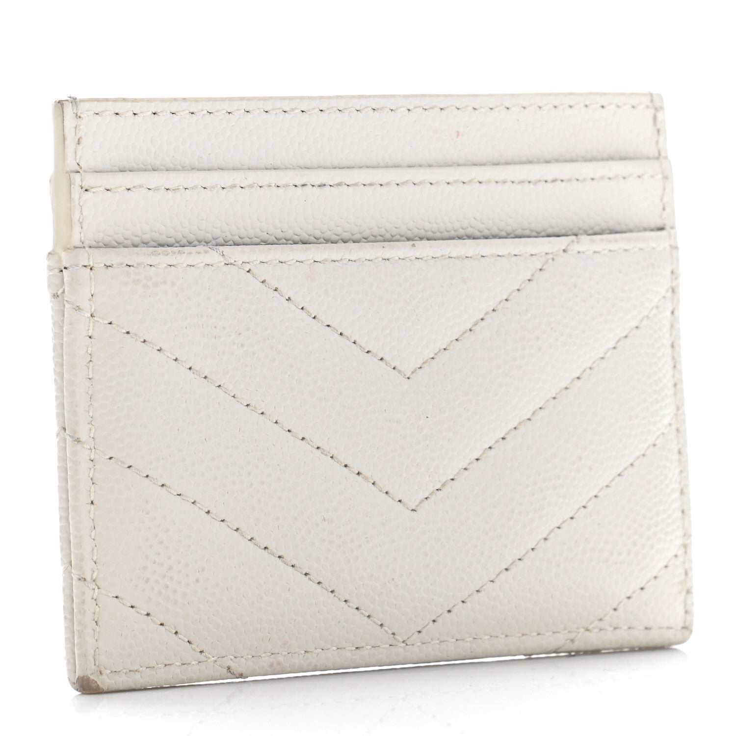 Saint Laurent Grain De Poudre Matelasse Chevron Monogram Credit Card Case Crema Soft 3 of 11