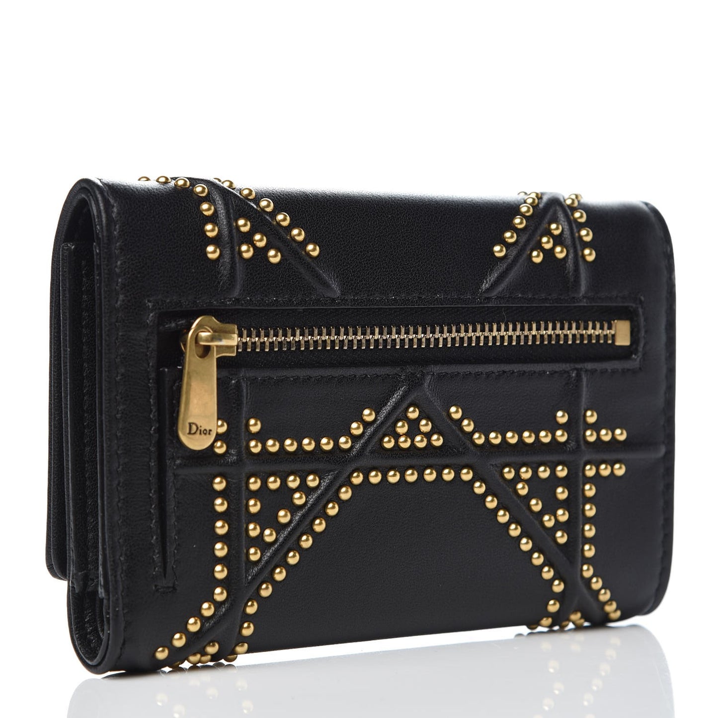 Lambskin Cannage Studded Diorama Elancee Wallet Black