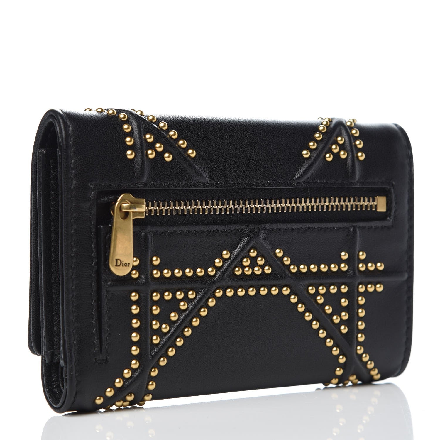 Christian Dior Lambskin Cannage Studded Diorama Elancee Wallet Black 3 of 7