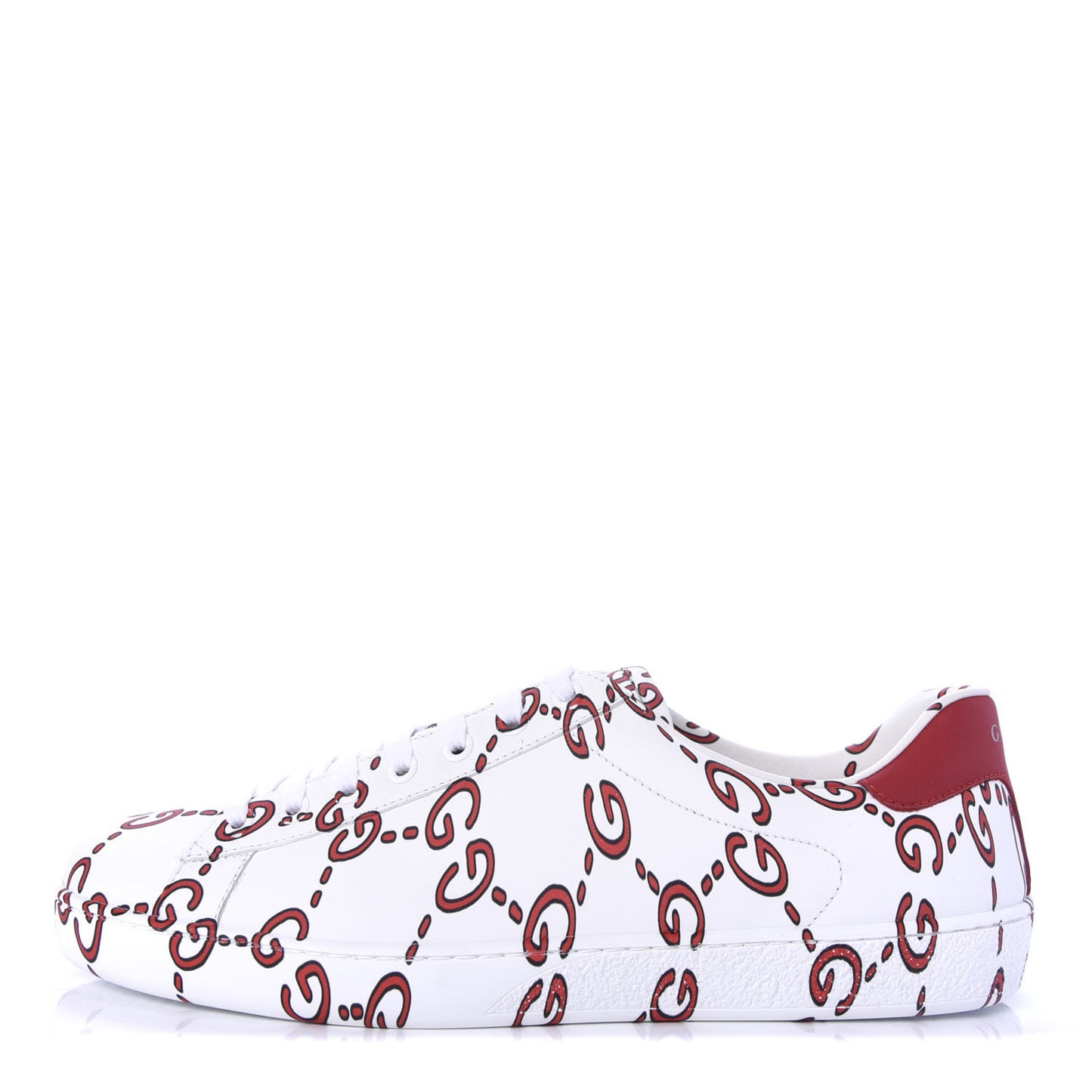 Calfskin GucciGhost Print Mens Ace Sneakers 8 White Hibiscus Red