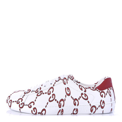Gucci Calfskin GucciGhost Print Mens Ace Sneakers 8 White Hibiscus Red 1 of 10