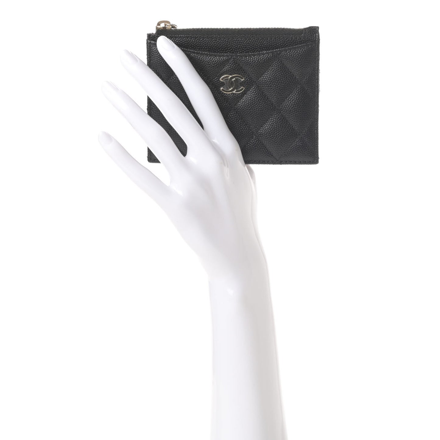 Caviar Quilted CC Zip Card Holder Black