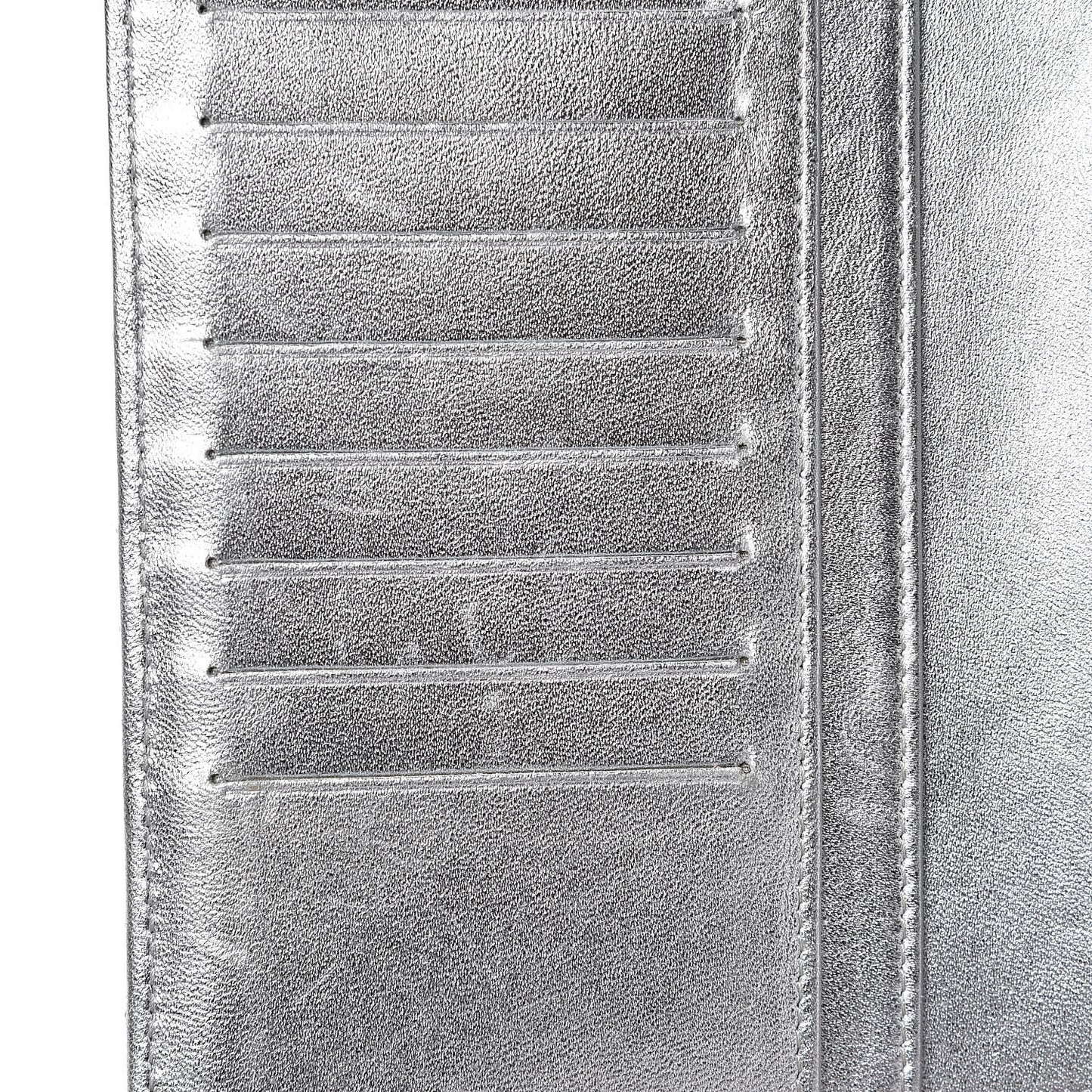 Metallic Calfskin Quilted Yen Wallet Dark Silver