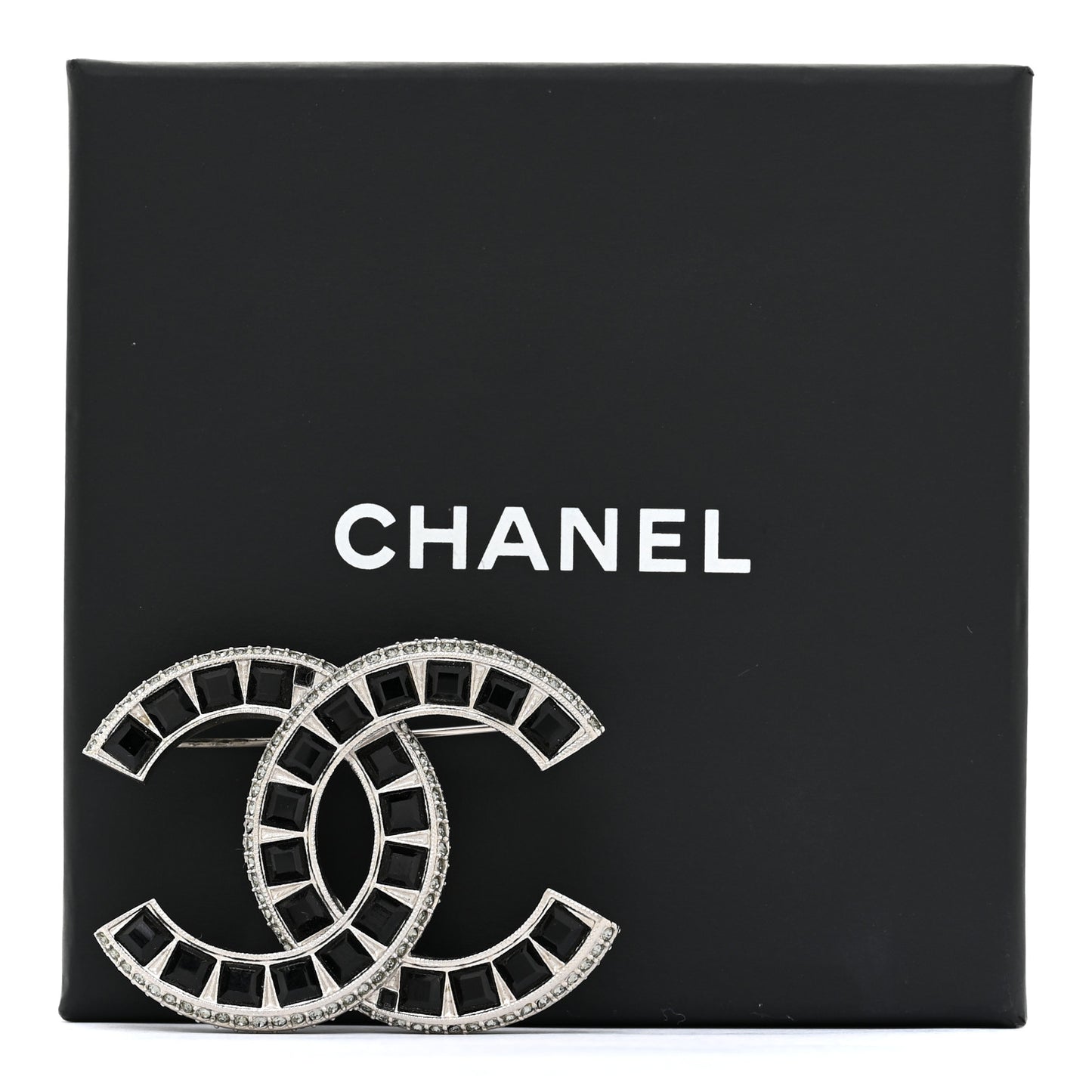 Baguette Crystal CC Brooch Silver Black