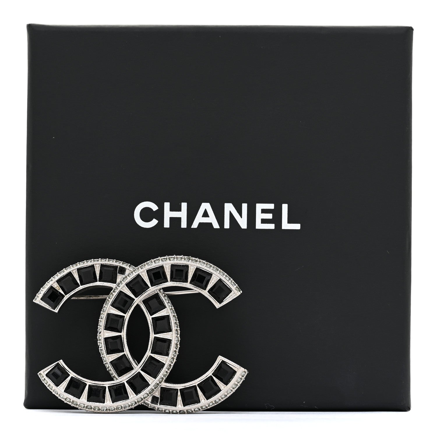 Chanel Baguette Crystal CC Brooch Silver Black 5 of 5