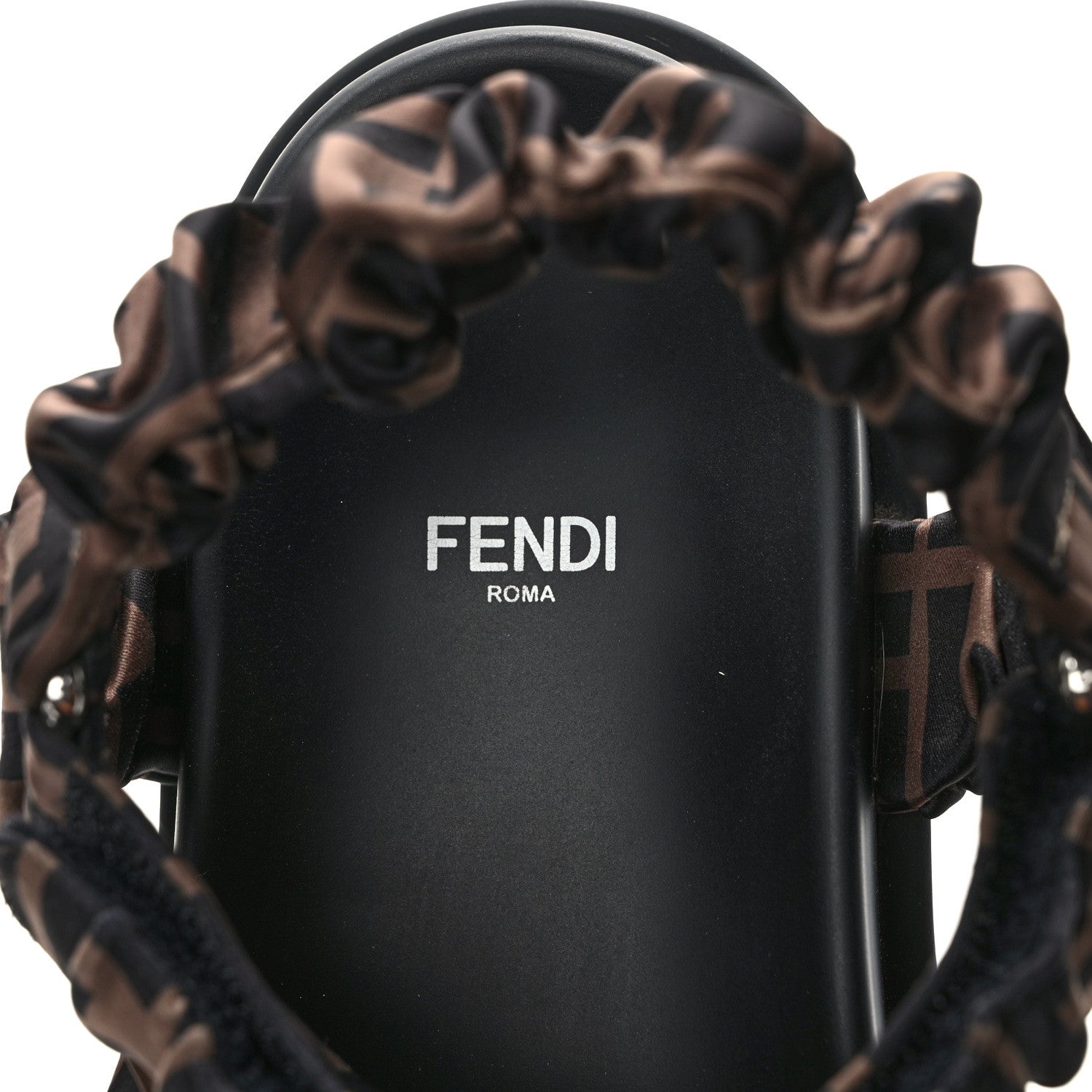 Fendi Satin FF Ruched Sandals 39 Tobacco Black 7 of 8